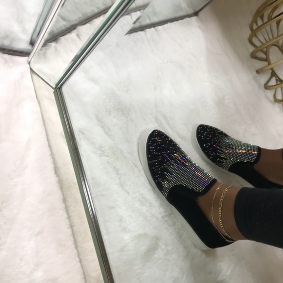 Brushed Faux Leather Embellished Slip On Sneakers - Picture 3 of 5